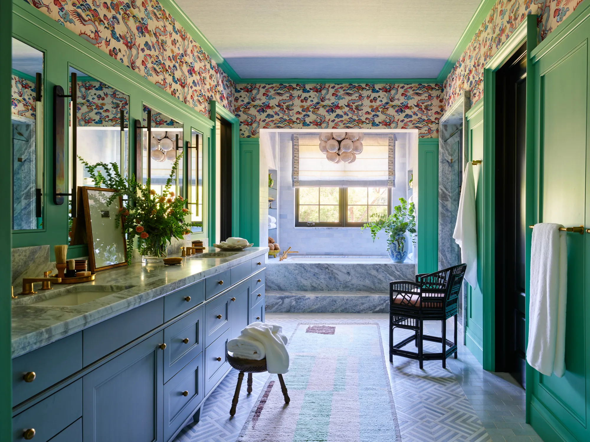 Denver bathroom green cabinetry long vanity natural light