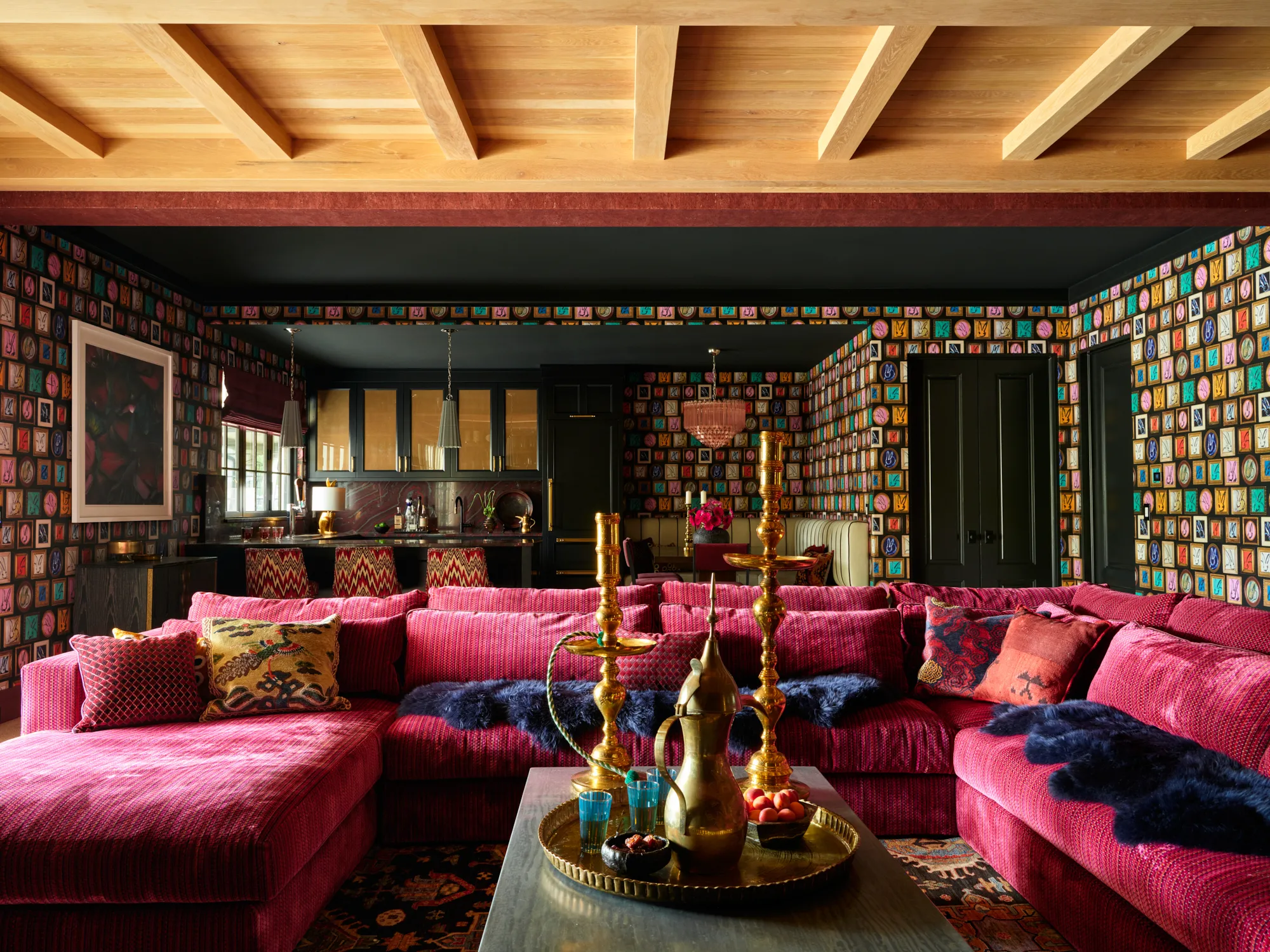 Denver speakeasy lounge red velvet seating moody interior