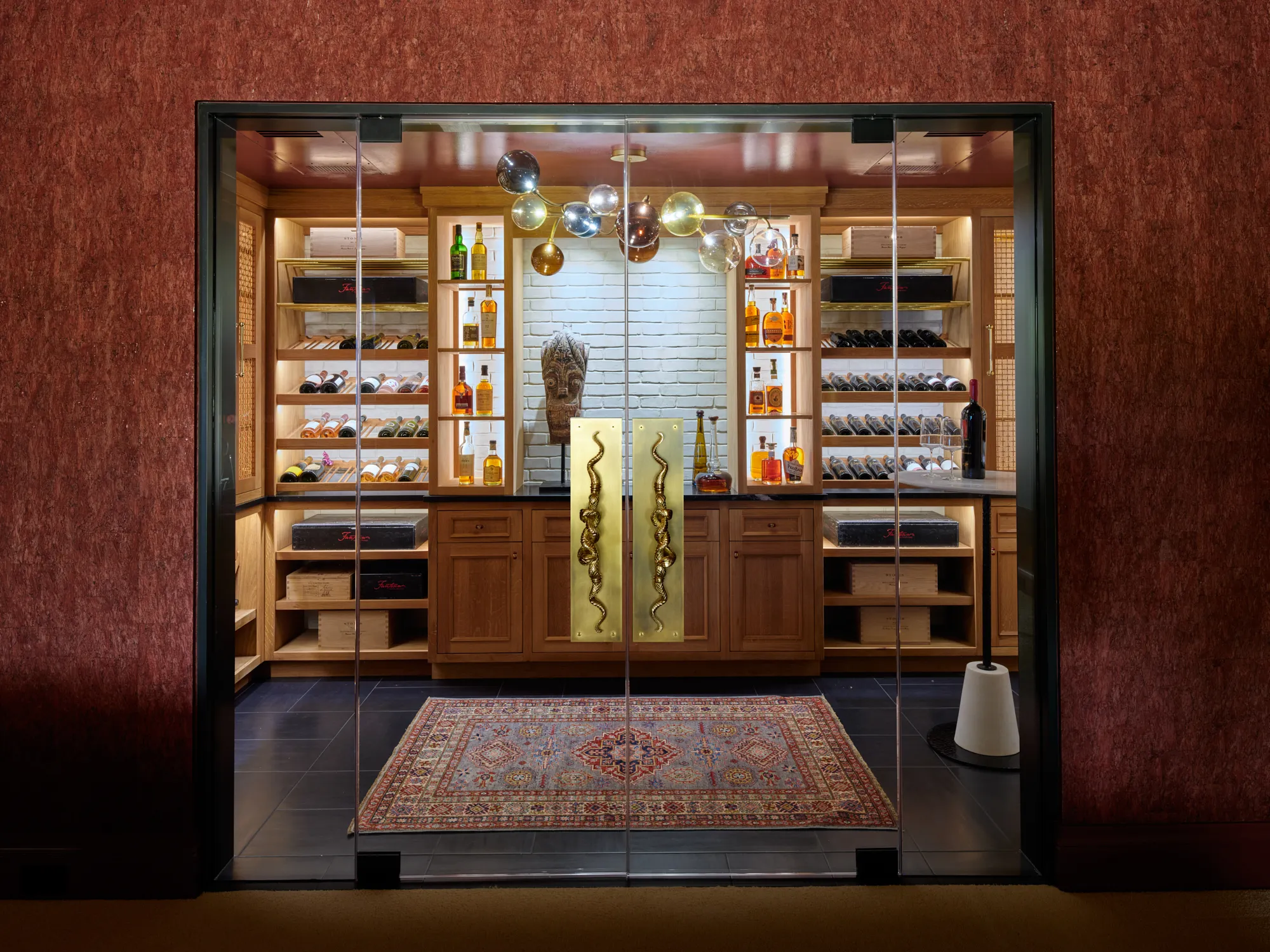 Cherry Hills custom bar wood cabinetry glass display