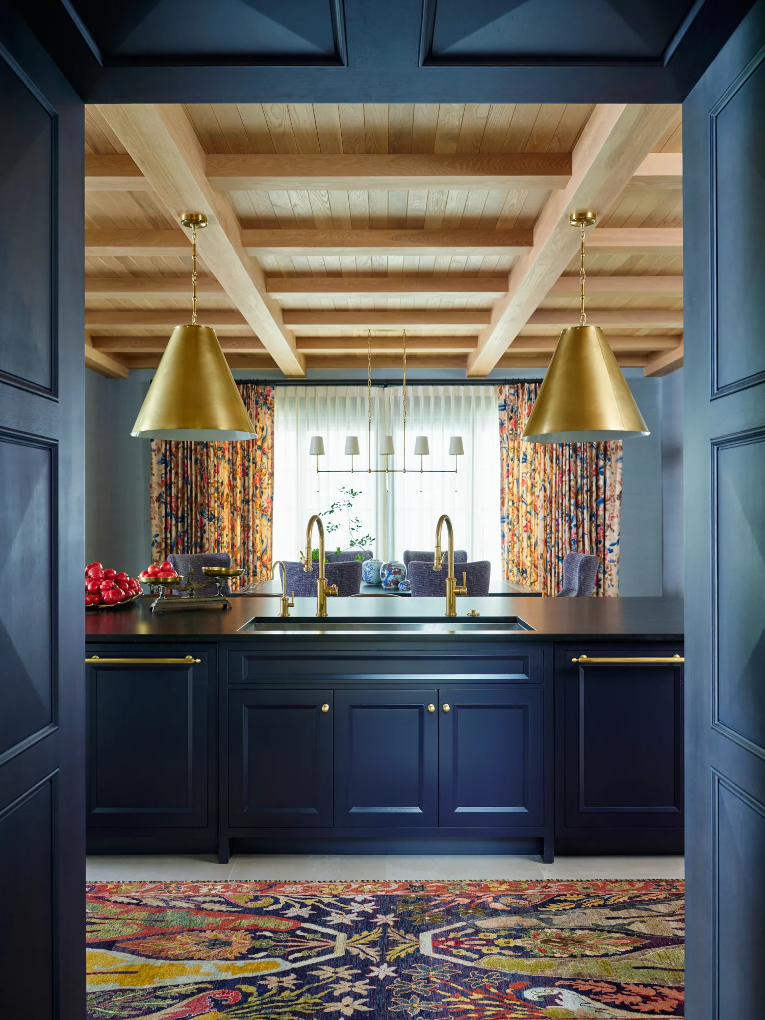 Denver kitchen navy cabinetry brass pendant lighting